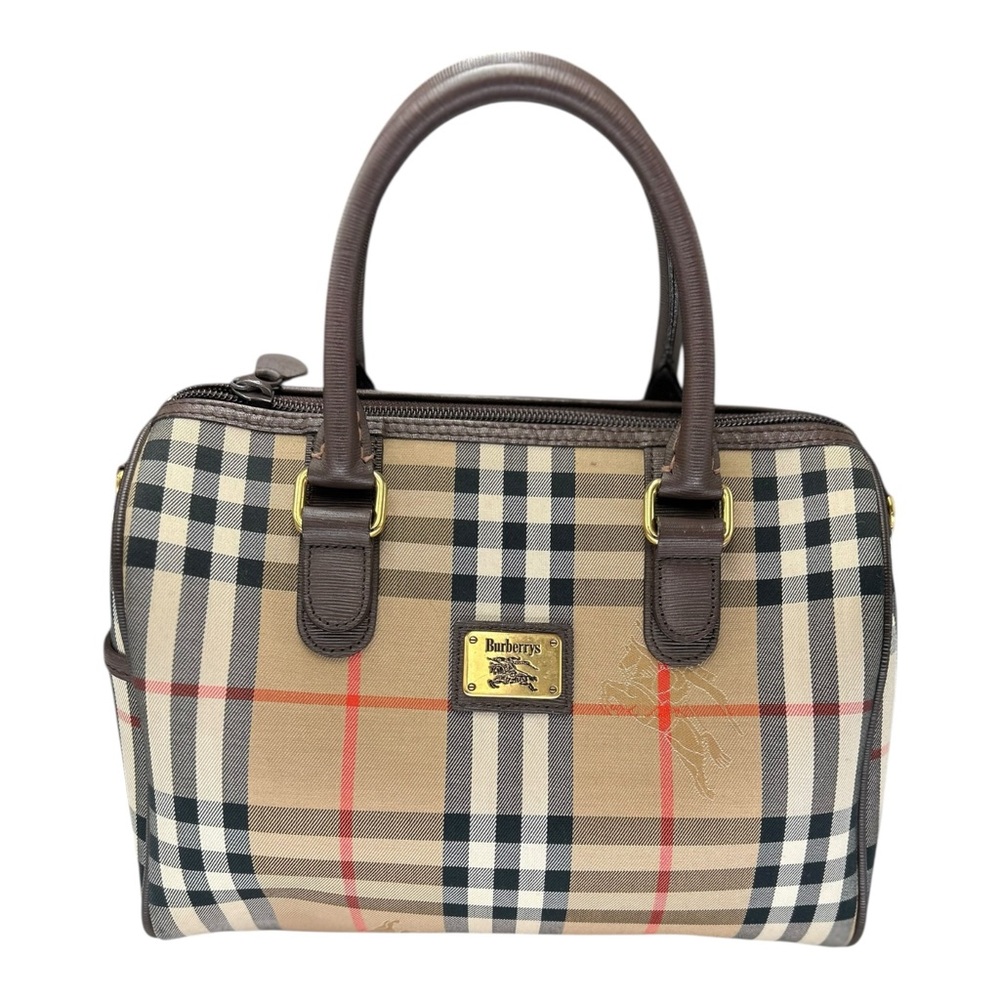 Burberry Brown Tan Satchel with Iconic Check Pattern